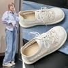 Fashion 2025 Artistic Cotton Linen Lace Mesh Women's Shoes Summer Beach Shoes Bohemian Single Small White Shoes