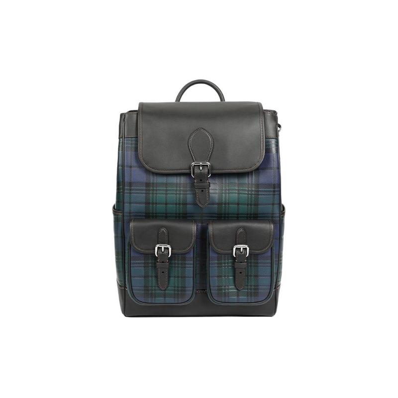 

COACH Frankie 30 Drawstring Magnetic Closure Checkered Decoration Cowhide Backpack Backpack Large Men s Navy Blue and Green синій