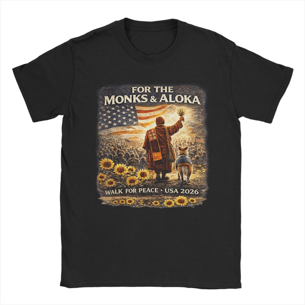 World Peace Monks Walk Peace with Aloka Dog T Shirt Summer Hip Hop TShirts Unisex Cotton Comfortable Plus Size Top Tees Gift