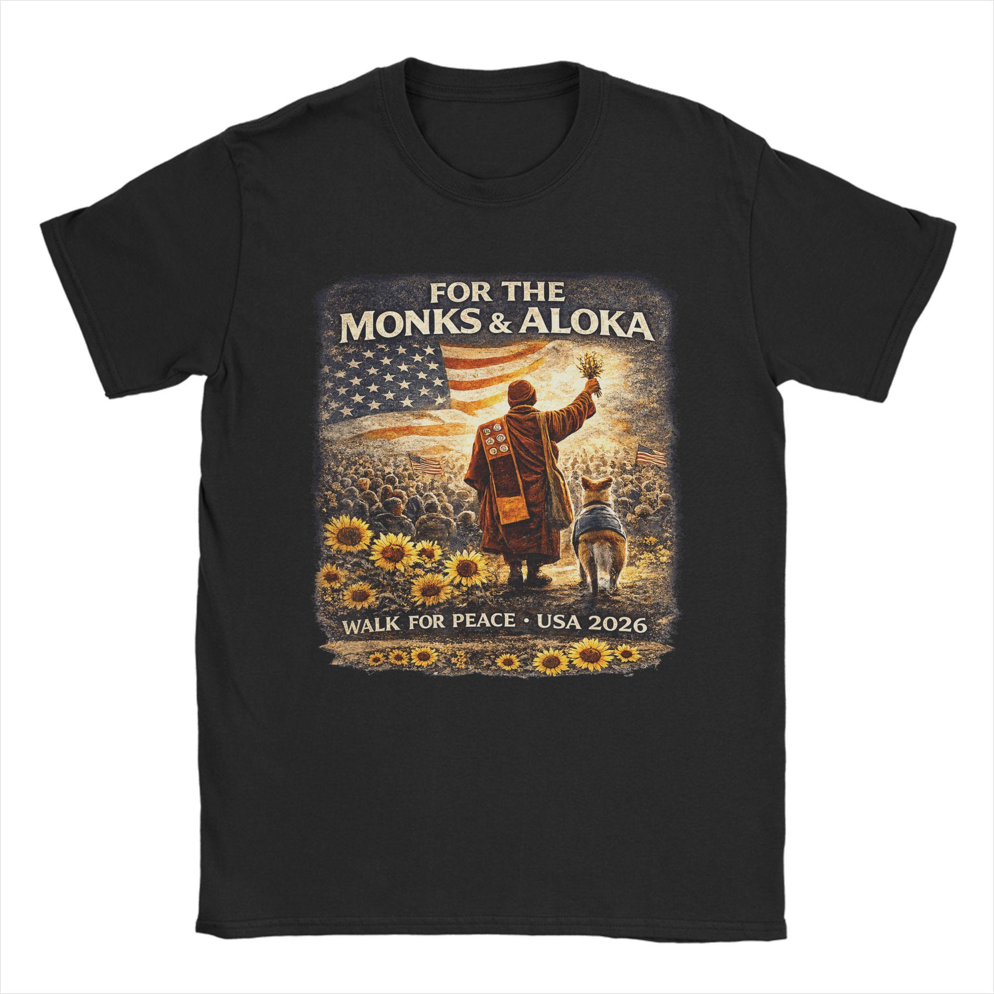 Unisexs for The Monks and Aloka Walk for Peace T Shirts Cotton Clothing Crazy Short Sleeve Round Collar Tees XL S