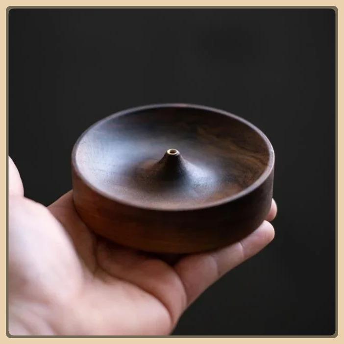 1pc North American Black Walnut Solid Wood Incense Stick Handmade Tea Ceremony Round Incense Burner Agarwood Tray Holder