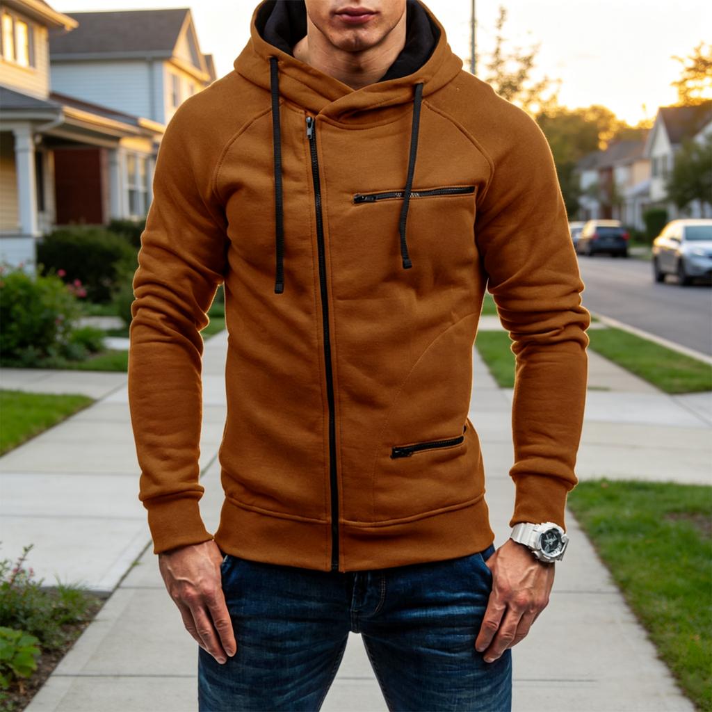 Men's Casual -Lined Zip-Up Hoodie Loose Fit Sweatshirt for Fall and Winter