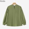 ZANZEA Women Casual Round Neck Solid Color Loose Long Sleeve Blouse