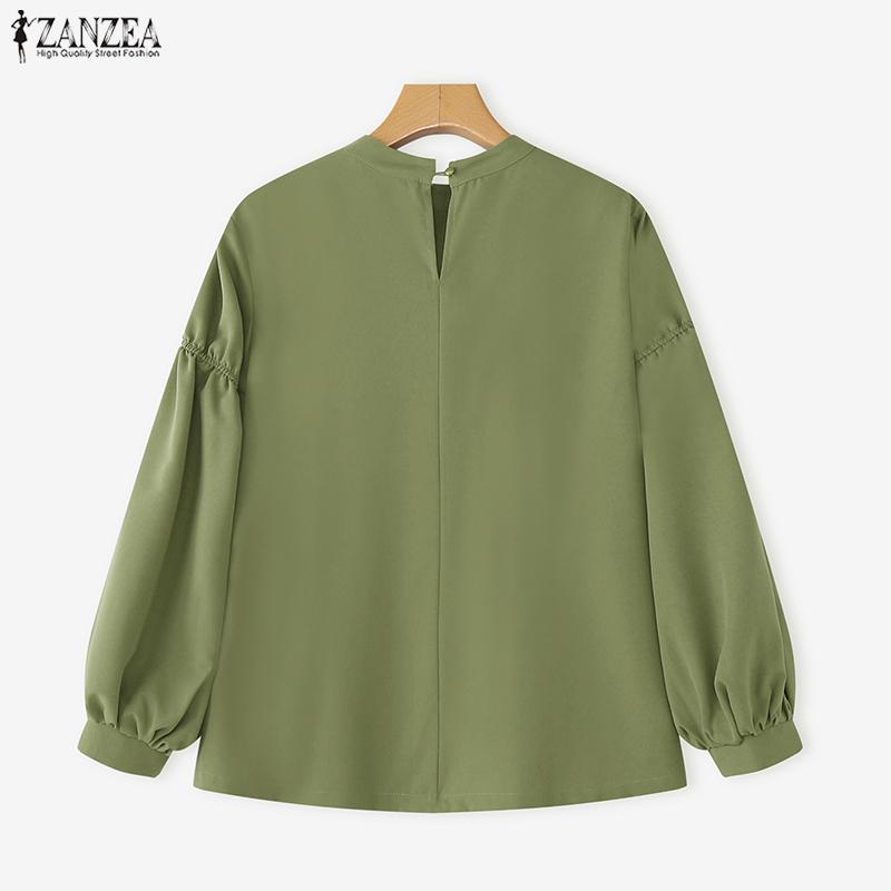 ZANZEA Women Casual Round Neck Solid Color Loose Long Sleeve Blouse