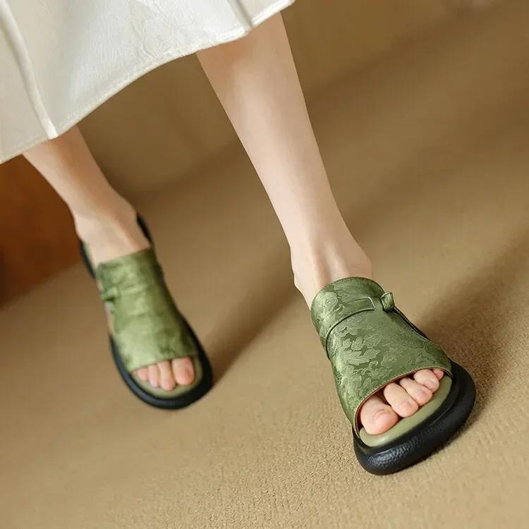 Shoes for Women  Women's Peep Toe Slipper Casual Square Heels Ladies Mules Fashion Outdoor Slides Pantuflas De Mujer 2025