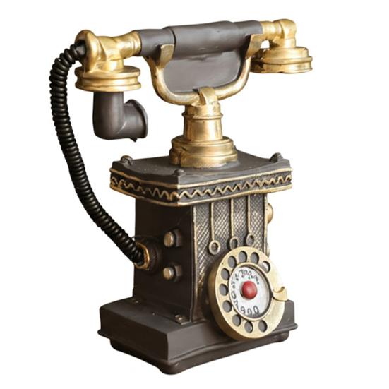 Distressed Finish Phone Telephone Resin Figurine, Retro Model Statue with Matte Finish, Old-Fashioned Style Victorian Desk Decor for Home Office