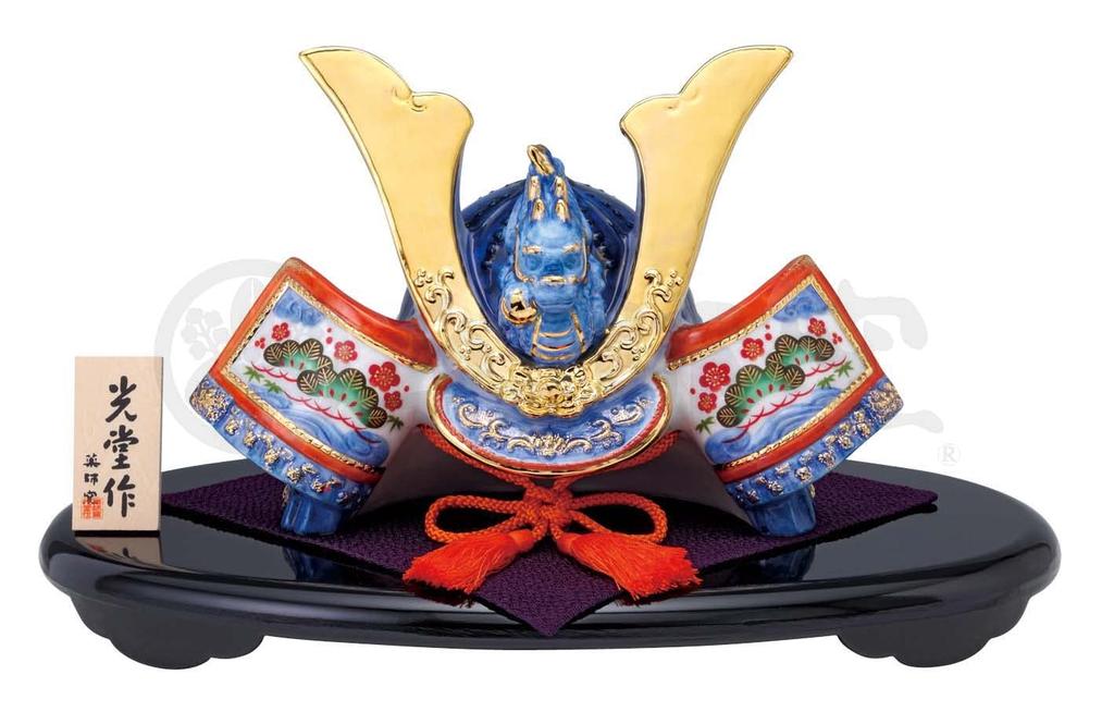 Yakushi Kiln May Dyed Success Helmet and Doll, Boys' Day, Nishiki, (Blue Dragon, Pine, Bamboo, Plum)