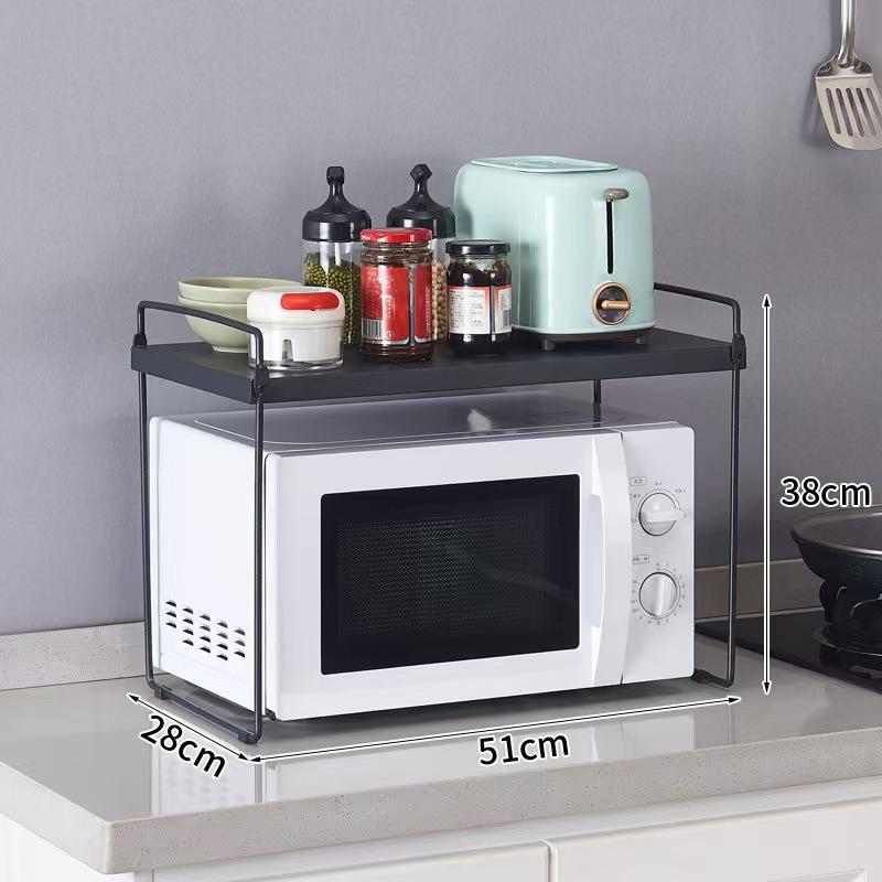 Retractable Microwave Oven Storage Rack with Seasoning and Utensil Organizer