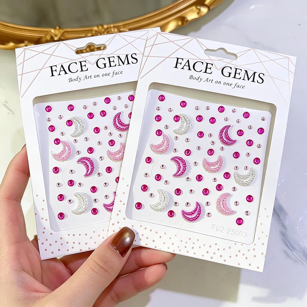 3D Rhinestone Face Gems Stickers, Flower Star Moon Shell Pearl, DIY Body Art for Party & Stage Makeup