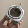 Blue and white Ru kiln square pot can be raised open ceramic office light luxury handmade tea brewer Kung Fu tea set high-end pot