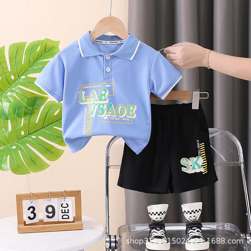 Polo per Bambini con Fantasia a Lettere Outfit Sportivo - Set Casual Estivo a 2 Pezzi per Ragazzi