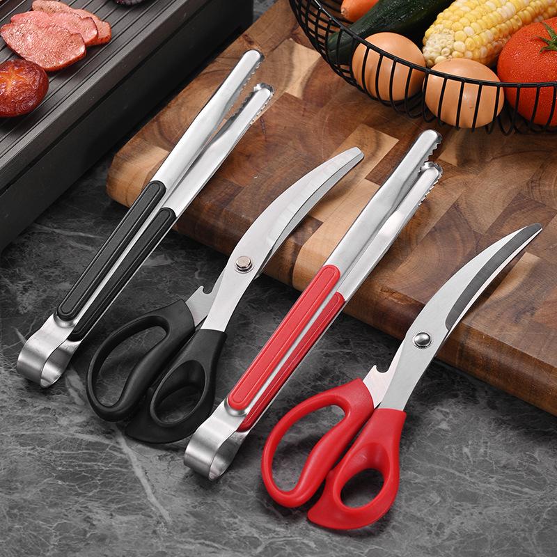 Stainless Steel Korean-Style BBQ Scissor Tongs Set - Ideal for Grilling, Steak, and Kitchen Use