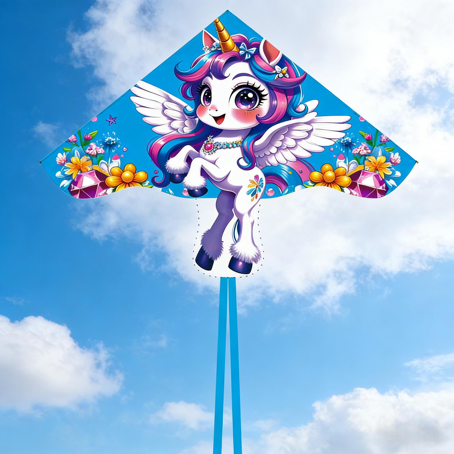 Unicorn Rainbow Horse Kite for Kids - Easy to Fly in Light Breeze