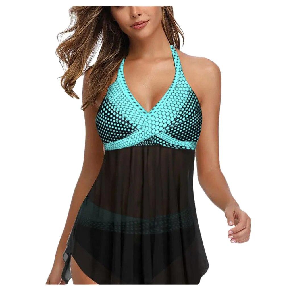 2024 New Sexy Swimwear Summer Women Tankini Sets Stripe Print Backless Halter Two Pieces Swimsuit Beachwear Swimdress Sets