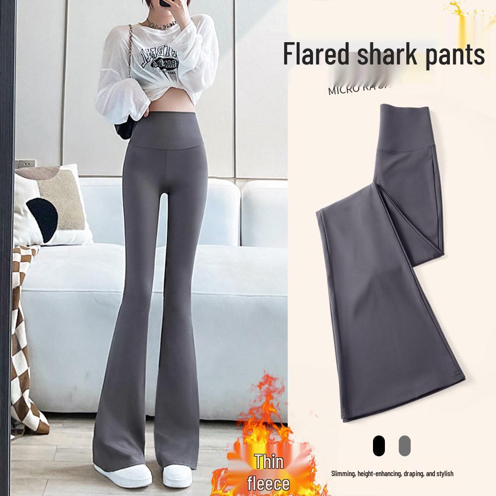 145cm Petite Sand Shark Bell Bottom Yoga Pants - Women's Plus Velvet Fitness Pants for Autumn/Winter