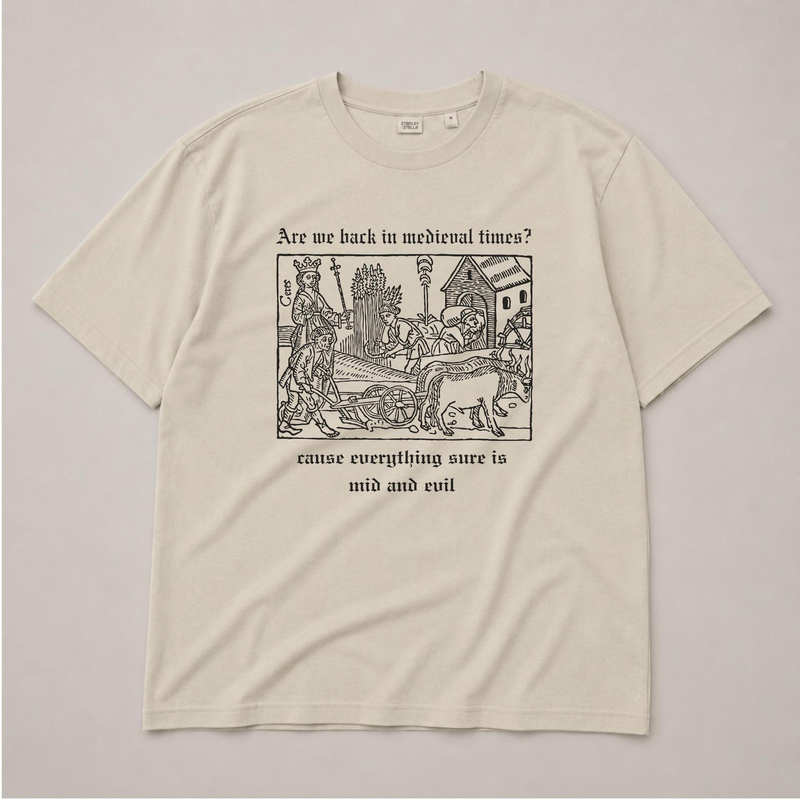 Unisex Medieval Funny Illustration T-shirt, Vintage Line Art 4XL