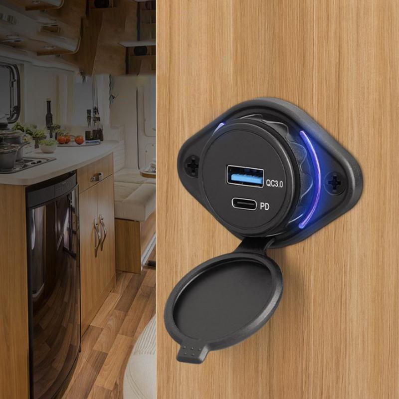 12-24V Car Charger Socket PD Fast Chargers Multi USB Charger Power Socket Adapter Charging Panel Mount For Car Motorcycle RV