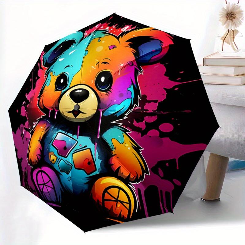 1pc Colorful Bear Automatic Open/Close Umbrella Sturdy Iron Frame, Compact Travel Umbrella,lightweight & Durable Everyday Carry A0829050