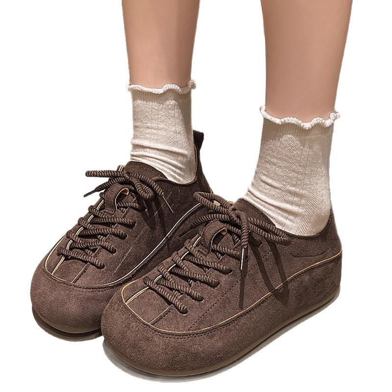 Grubopodeszwowe buty Doudou damskie jesienne nowe wszechstronne casualowe sznurowane z okrągłym noskiem tide