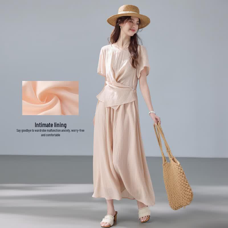 VICTORIA&VERA Lyocell Resort Short Sleeve Dress