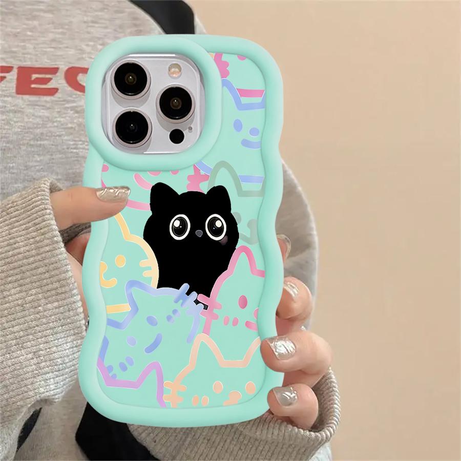 Case for iPhone 11 15 Plus 13 14 8 XR 16 Pro Max 17 Air 12 Soft Phone Cover Cartoon Cute Cat