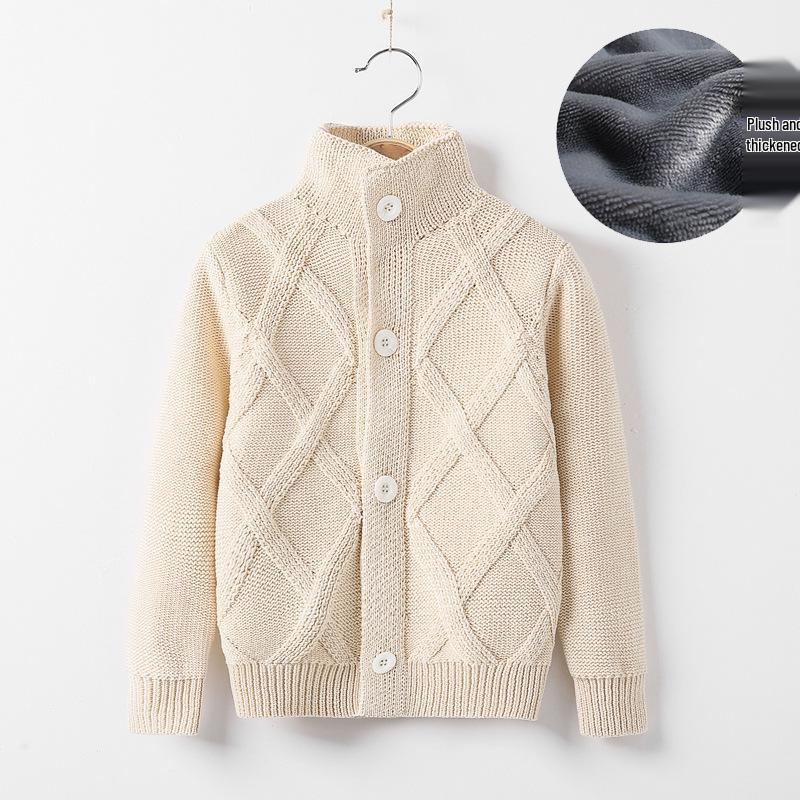Children's High Neck Wool Cardigan - Warm Knitted Sweater for Autumn/Winter, Sizes 2-11 Years