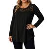 Ladies' Casual And Fashionable Round Neck Collar Lace Long Sleeved Solid Color T-shirt Plus Size Top