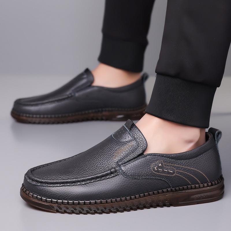 856 Men'S Shoes Leather Shoes Spring Low-Top Feet Cowhide Surface Flat Bottom Handmade Beans Casual Shoes Single Shoes
