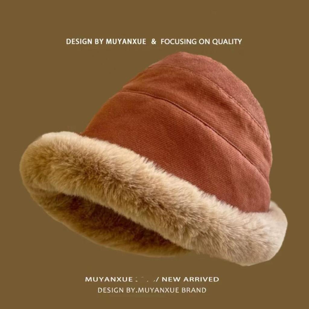 Autumn and winter plush thickened hat women's plush bucket hat crimped cold-proof thickened windproof warm ear protection Mongolian basin hat