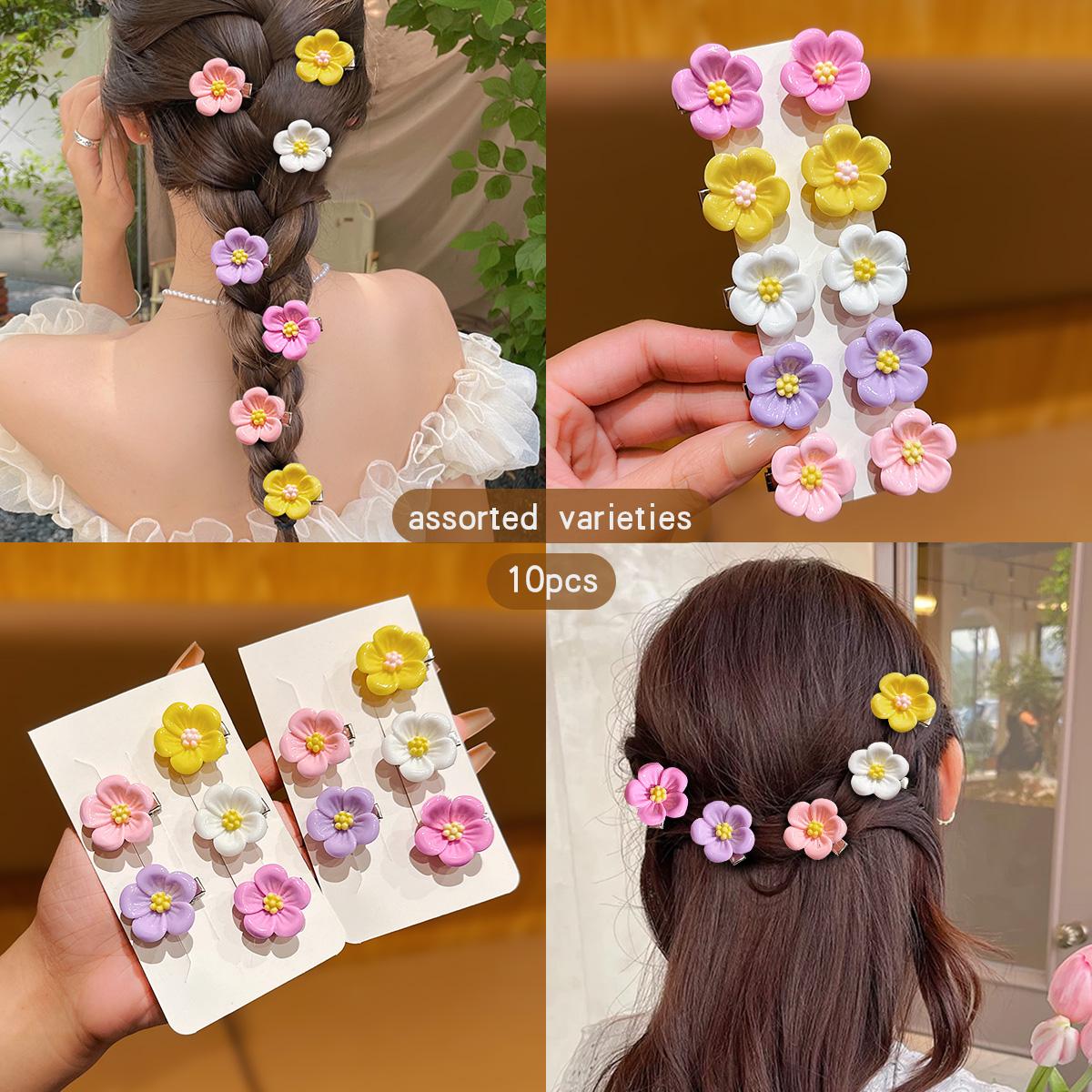 

10 разноцветных случайных милых цветочных заколок для волос, подходящих для ежедневного использования в качестве аксессуаров для волос
