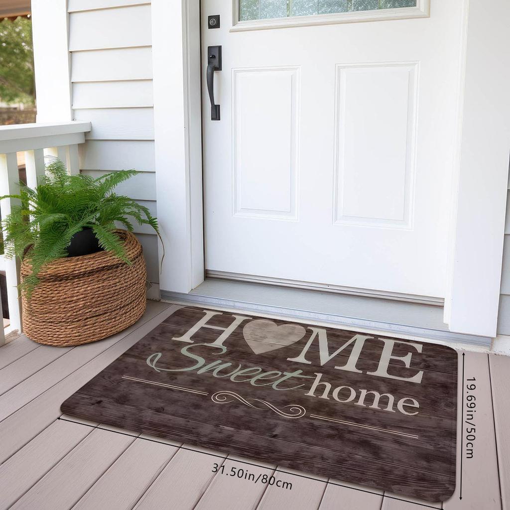 American Country Wood Grain Home Sweet Home Non-Slip Floor Mat Absorbent Decorative Area Rug for Entrance Bathroom Kitchen