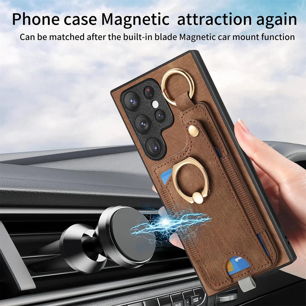 Ring Holder Cards Solt Wallet Leather Case For Samsung Galaxy S25 Ultra S24 FE S23 S22 Plus A16 A26 A56 A06 A36 A17 A07 Cover