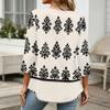 Womens 3/4 Sleeve V Neck Button Detail Geometric Floral Print Tunic Top Casual Lightweight Blouse