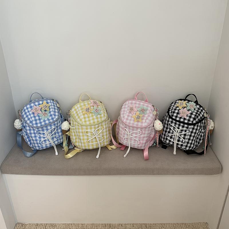 Women's Plaid Mini Backpack Junior High School Student Schoolbag Lightweight Backpack