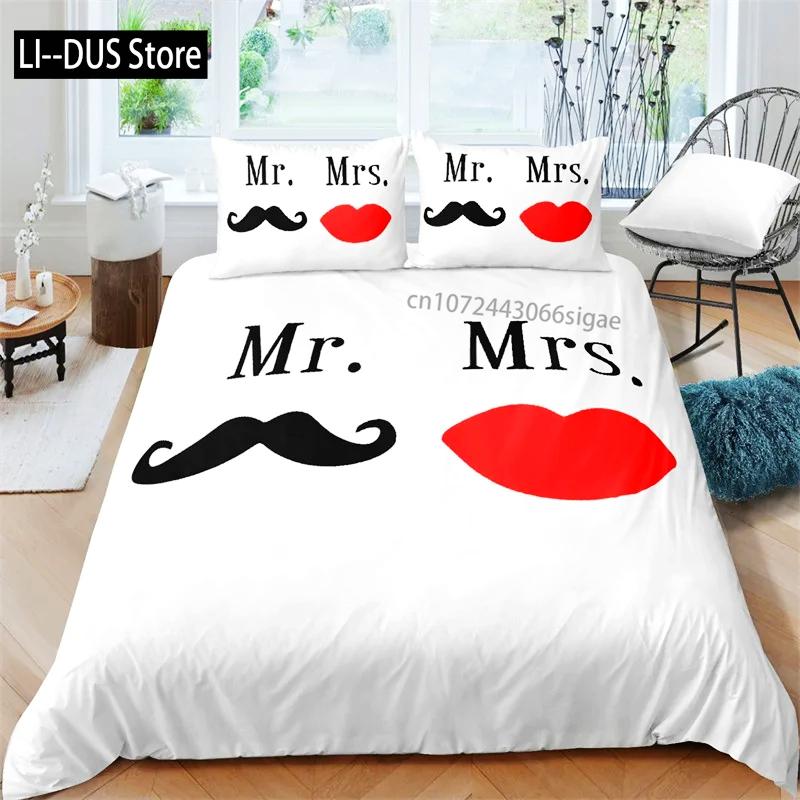 Black and White Duvet Cover Queen/King/Full Size Mr and Mrs Bedding Set 3Pieces Soft Microfiber Couple Romantic Comforter Cover
