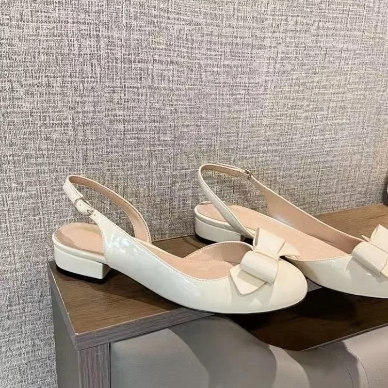 Fashion Round Toe Shallow Mouth One Buckle Strap Sandals Women 2025 New Bow Single Shoes