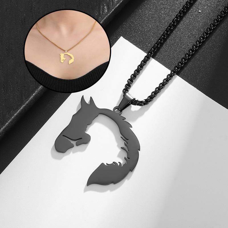 Hollowed Out Horsehead Necklace Men Girl Pendant Hip-hop Silver Gold Color Stainless Steel Chain Personality Rock Jewelry Gifts