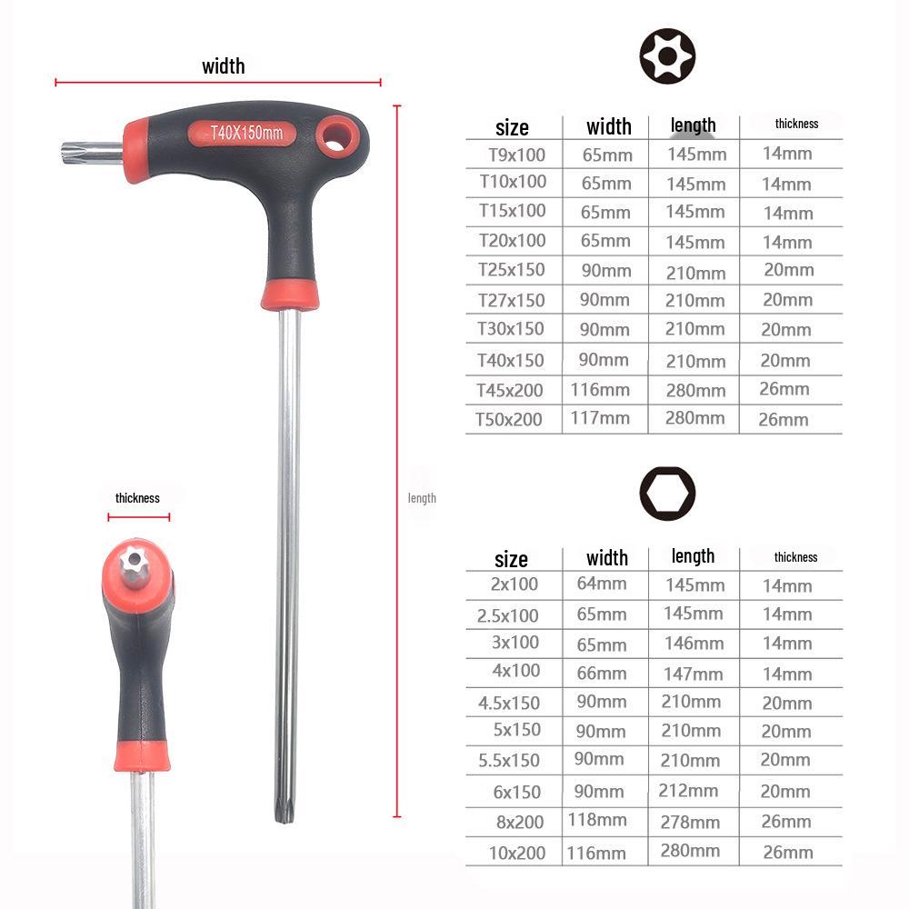 T-Type Crutch Handle Plum Blossom Wrench Set T9-T50, Ball Head Hex Wrench Set H2-H10
