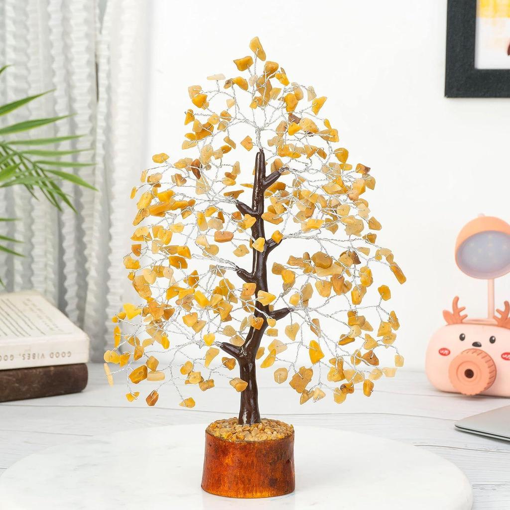 Gemstone Crystal Tree Home Decor Showpieces for Good Luck Money Crystal Tree Gift Items Office Bedroom Decor Wedding Gift, Silver Wire