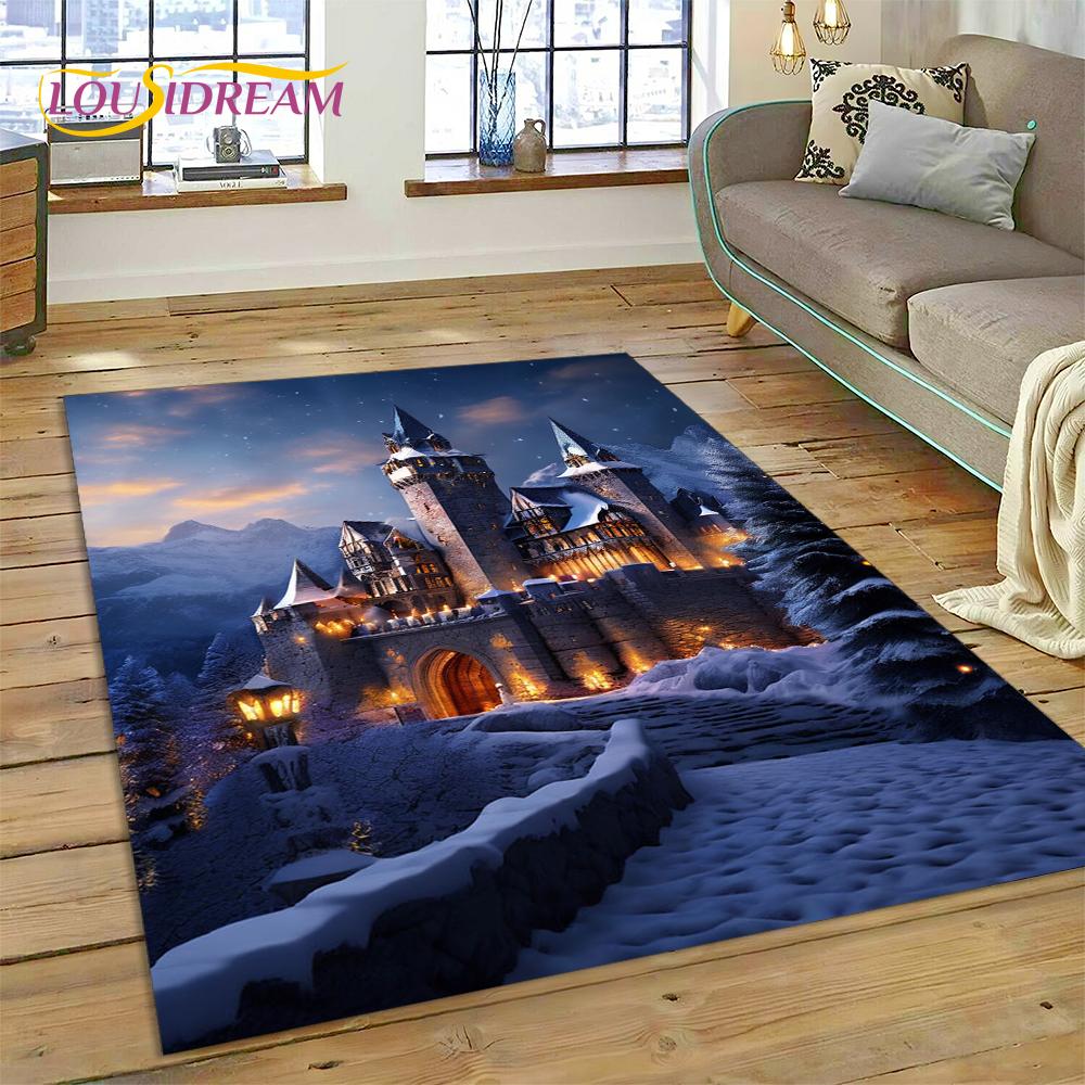 Castello da Favola da Sogno Misterioso Gotico Cartone Animato Tappeto Tappetino per Soggiorno Camera da Letto Casa Divano, Tappeto per Area Bambini Tappetino Antiscivolo