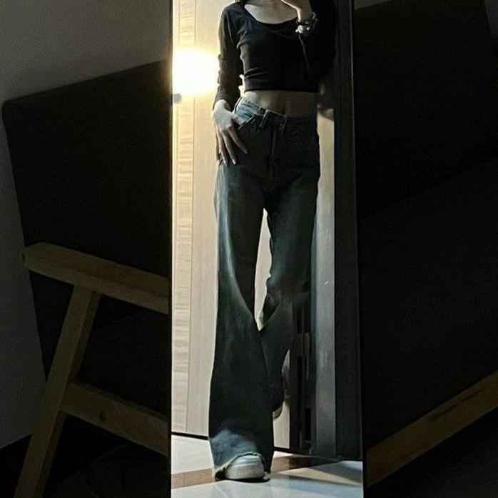 Fashionable Comfortable Micro Flare Jeans Women Design Sense High Waist Loose Wide Leg Show Thin Straight Trousers Jeans for Women Long Denim Pants