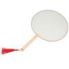 Classical Wooden Handle Round Silk Classical Fan Tassel Handle Fan Gift Decoration(Round wooden handle white silk cloth )