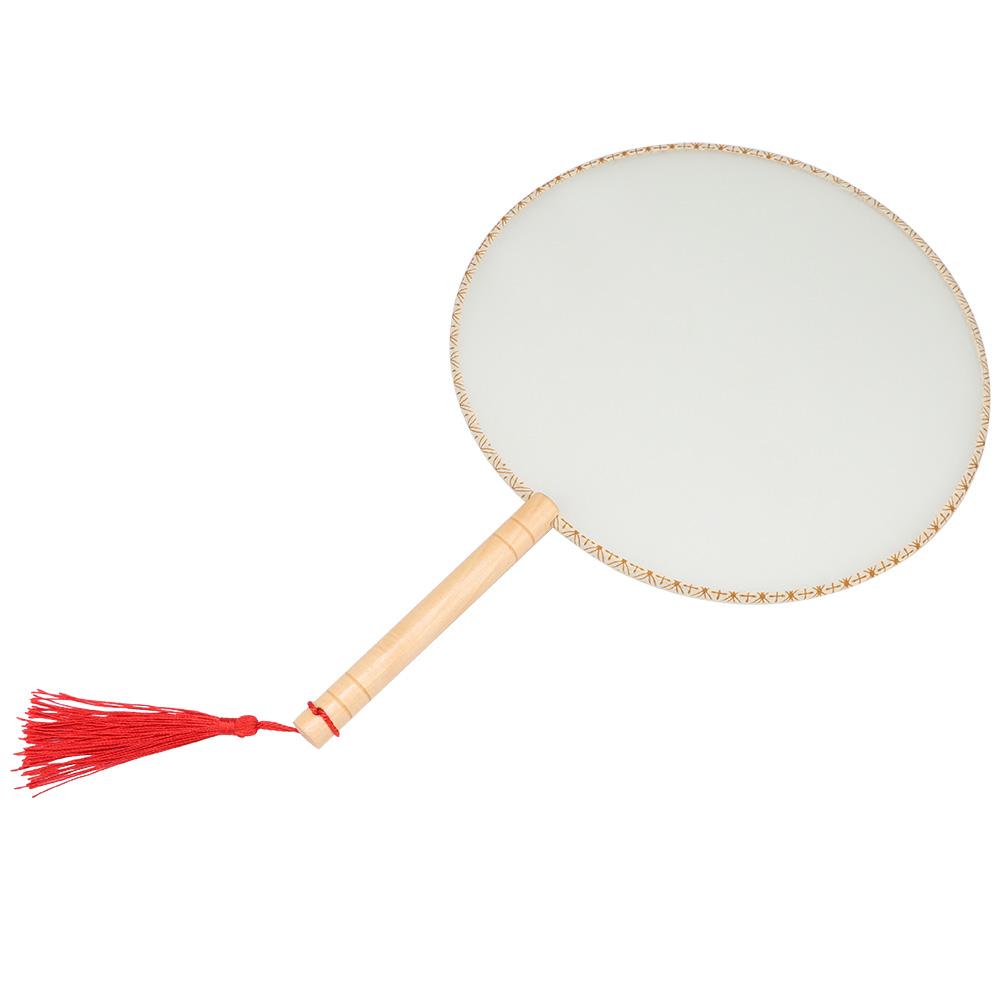 Classical Wooden Handle Round Silk Classical Fan Tassel Handle Fan Gift Decoration(Round wooden handle white silk cloth )