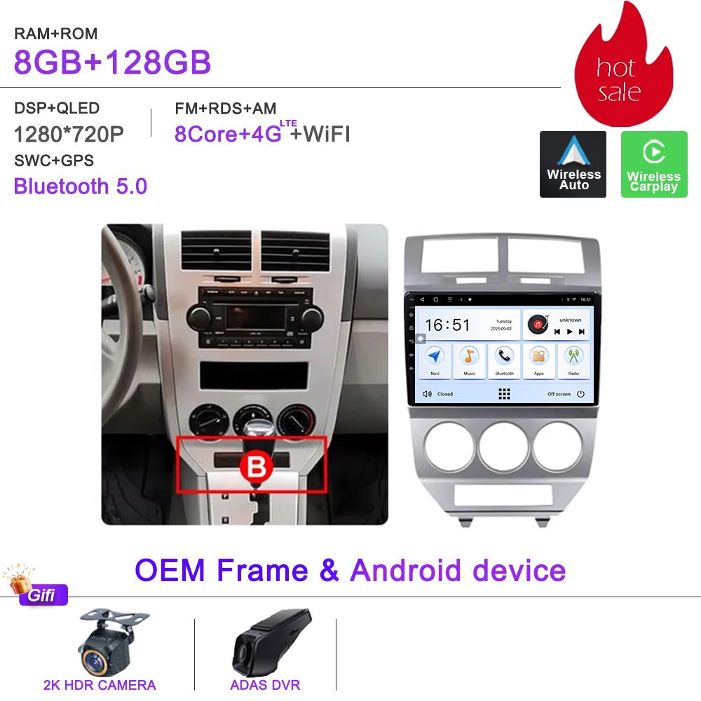 Android 16 Radio For Dodge Caliber Jeep Compass 1 MK Patriot 2006 - 2010 Multimedia Player Stereo Head Unit GPS Navigation HDR