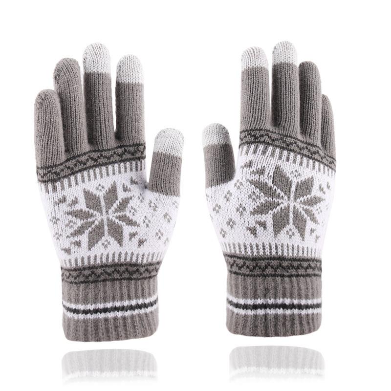 Autumn and Winter Touch Screen Gloves Men's and Women's Fashion Snowflake Finger Split Fleece Thickened Knitted Warm Gloves