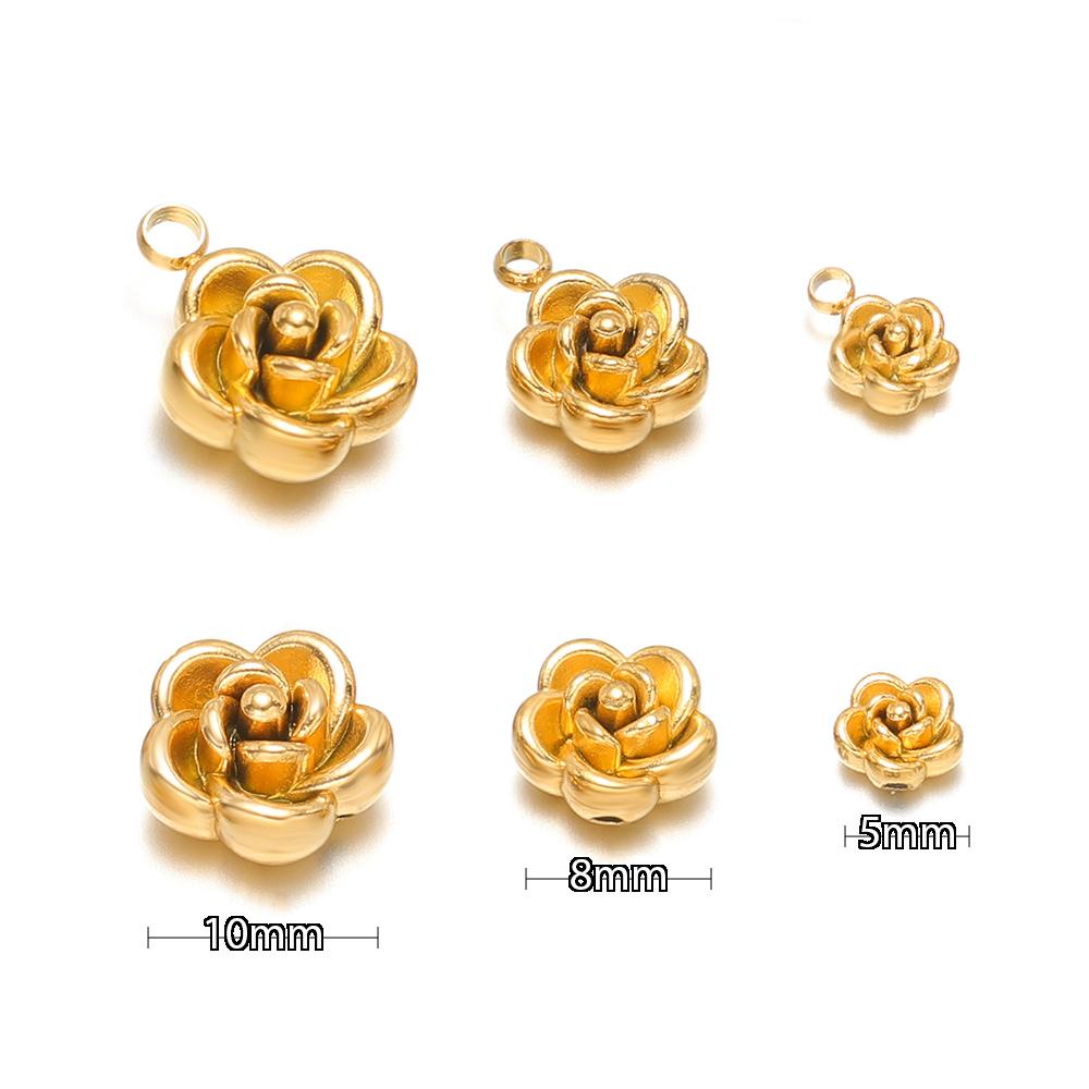 10 Stück Edelstahl Gold Perlen Rose Blume Anhänger für DIY Schmuck Mädchen Frauen Anhänger Halskette Armband Fußkettchen Ohrringe Herstellung
