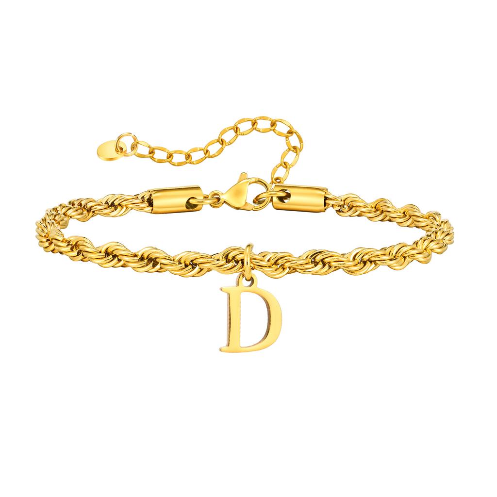 Vnox Braccialetti con Lettere A-Z per Uomo, Braccialetto a Catena Intrecciata in Acciaio Inossidabile Placcato Oro, Classico Braccialetto con Nome Regalo per Lui