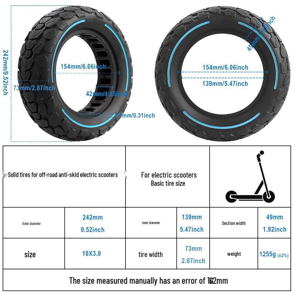 10X3.0 255x80 Solid Rubber Tire for ZERO10X/Kugoo Electric Scooter - Honeycomb Puncture-Proof Design