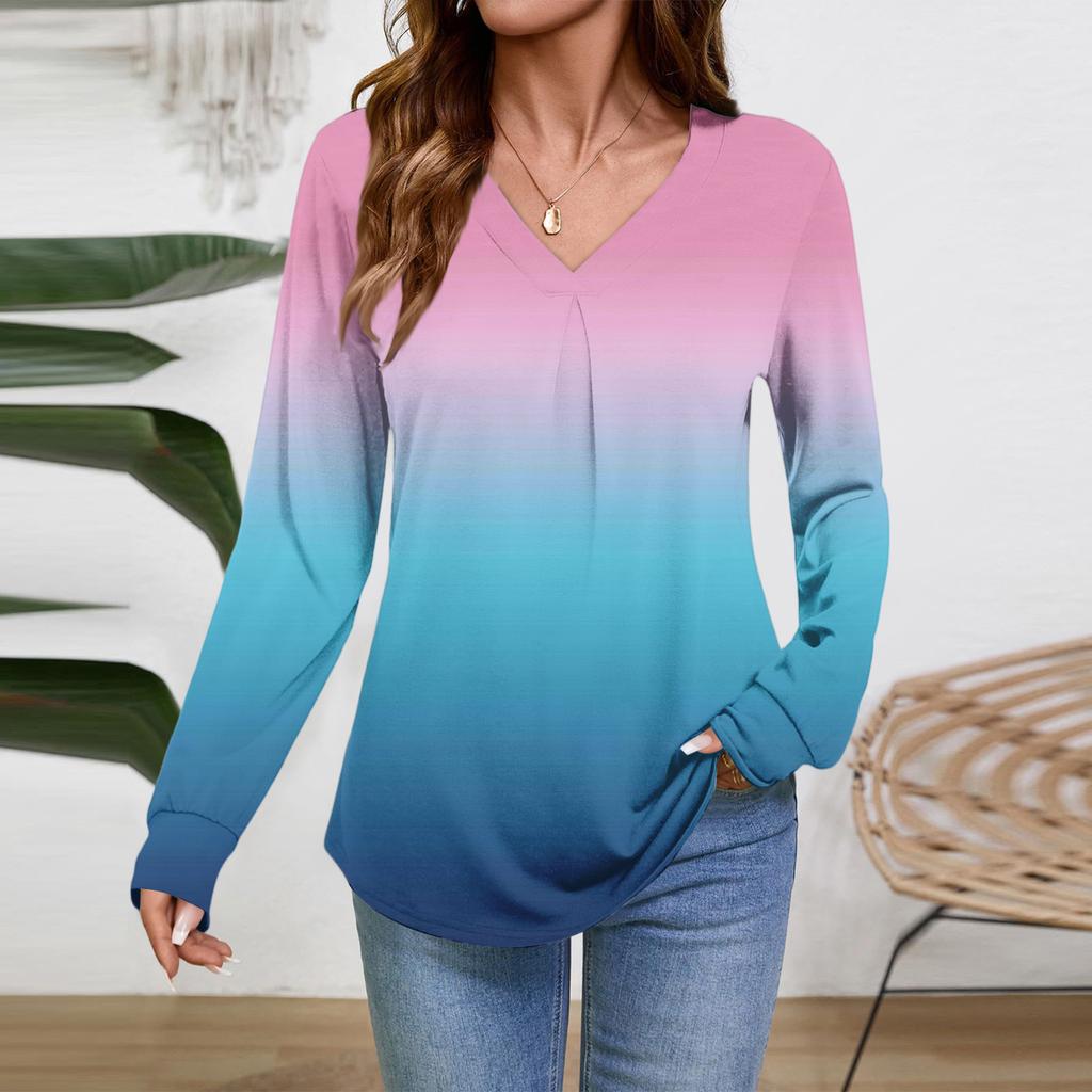 Women Long Sleeve Tops Dressy Casual V Neck Tshirts Basics Tee Vacation Fall Fashion Clothes