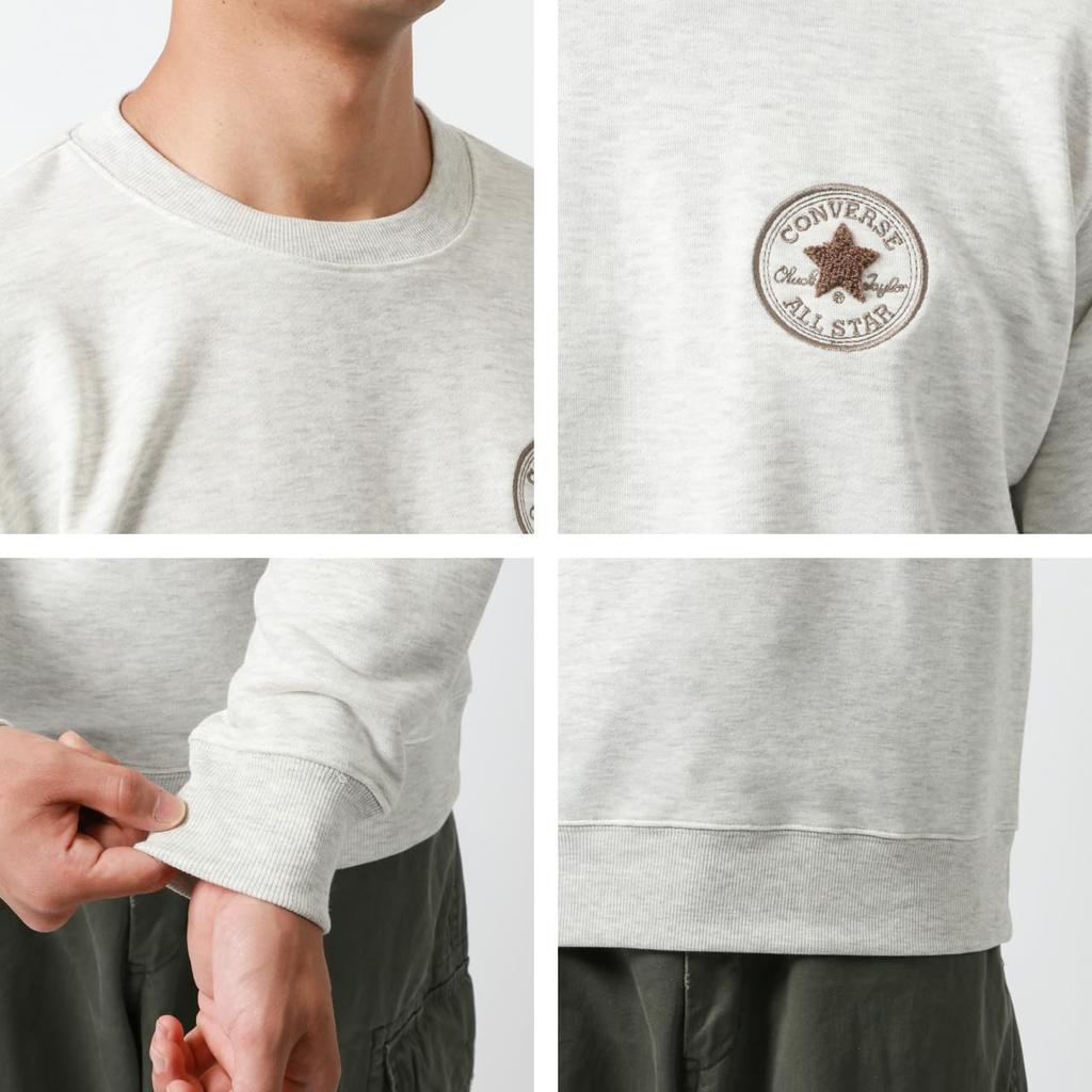 Converse Herbst Fleece Sweatshirt mit Sagara-Stickerei und American Casual Größe LL Herren Patch, Stil, Schwarz,